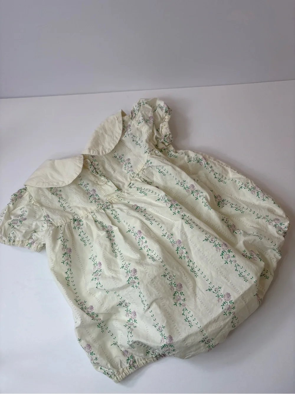 Summer Babygirl Cream Purple Embroidery Floral Short Sleeve Thin bodysuit 12/24M